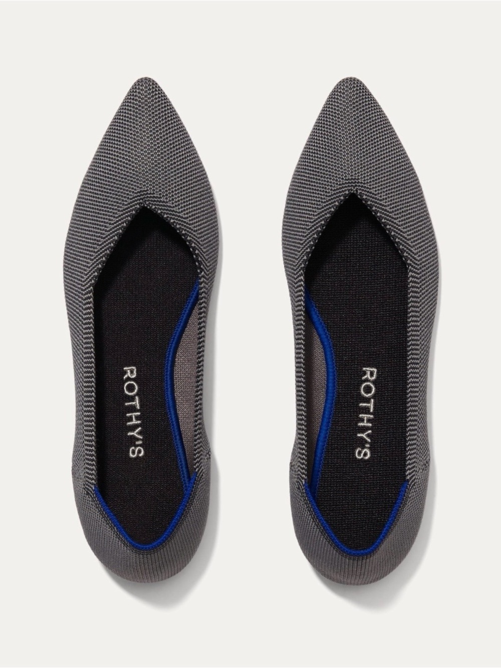 Rothy's Gray Pointed Knit Flats with Blue Trim